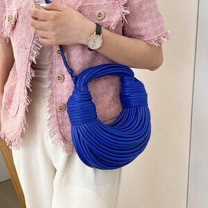 ⚡ Women's Blue Top Handle Leather Clutch Satchel Shoulder Noodles Underarm Bag